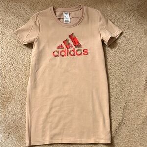 Adidas Beige T-Shirt Dress with Bold Red Logo
